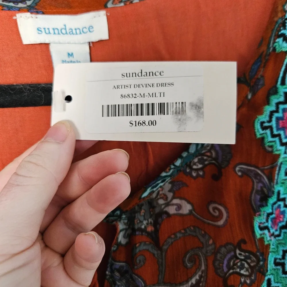 Sundance Artist Devine Paisley Boho Floral Keyhole Western Long Sleeve Dress NWT